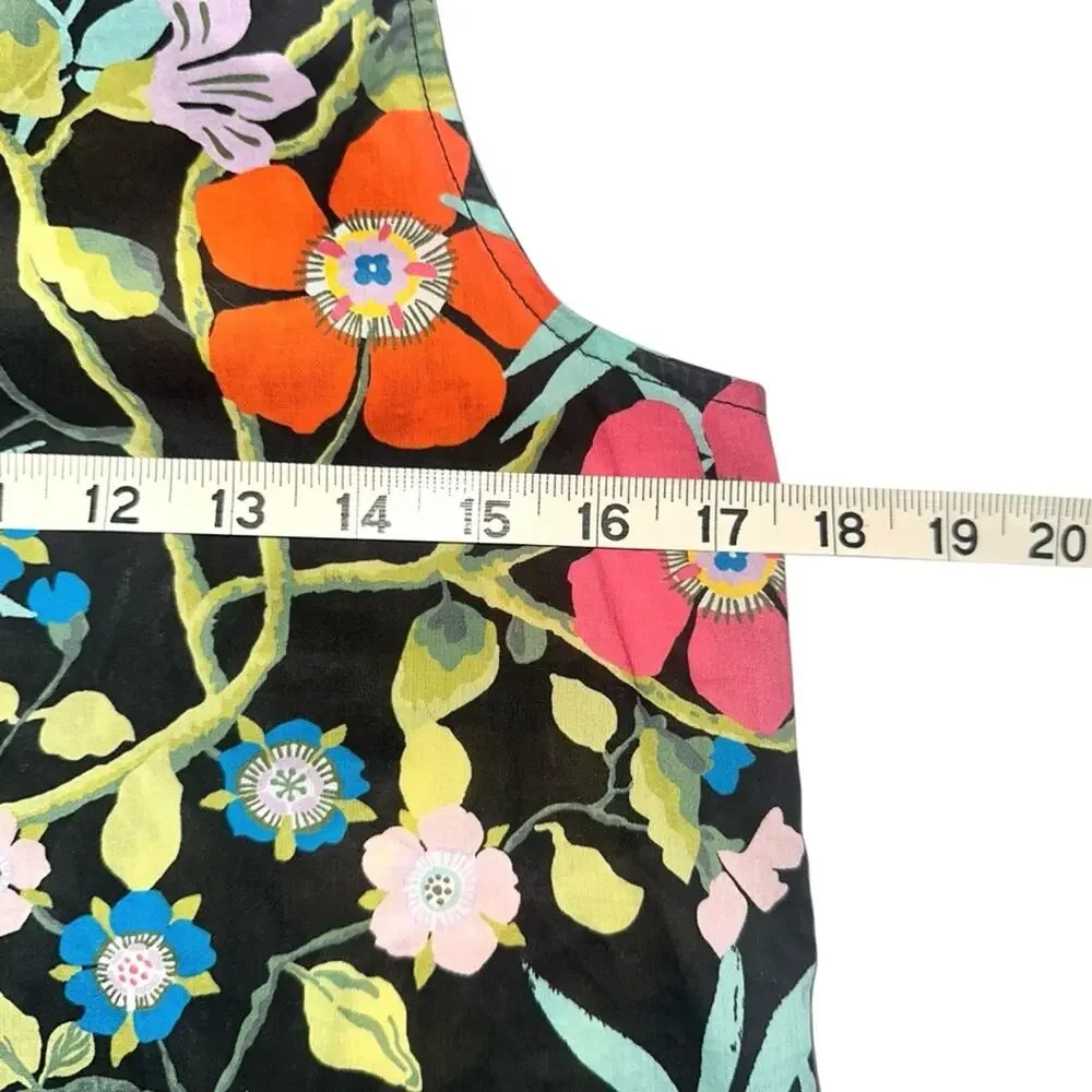 J. Crew Liberty Print Black Floral Print Ruffle Neck Sleeveless Top 0